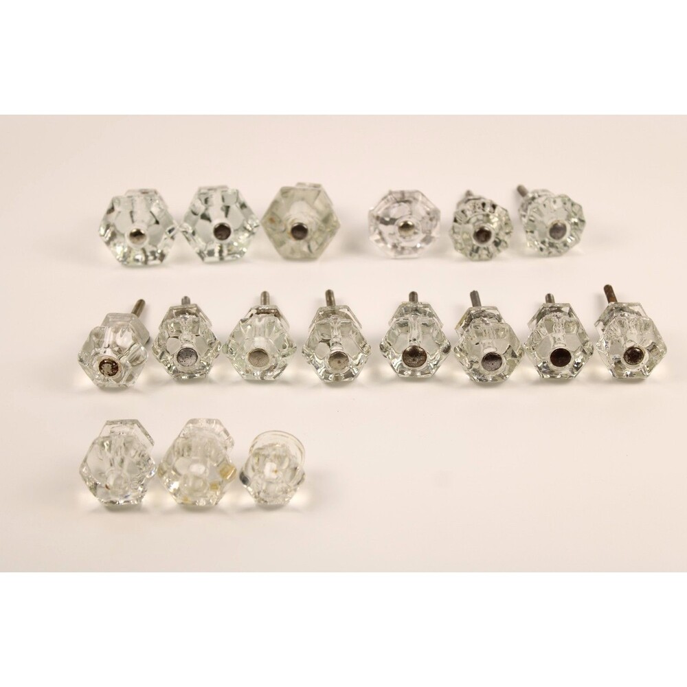 Vintage Clear glass Cabinet / Drawer Pull knobs Mixed Sizes Lot Of 17 Total